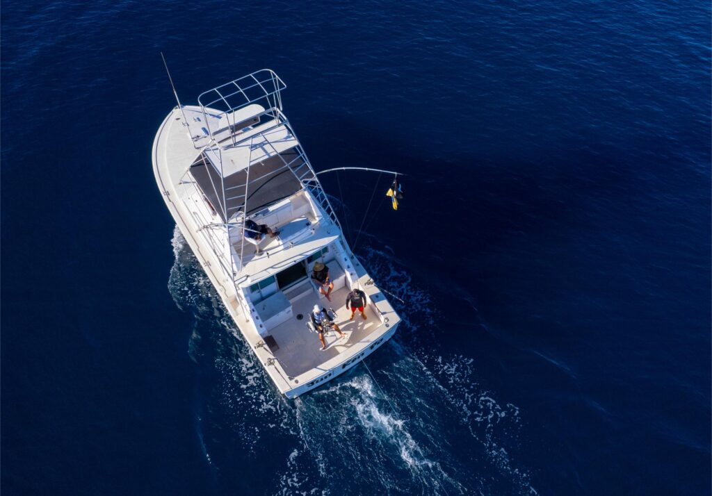 a birds eye view of a fishing boat