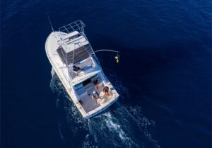 a boat from above going ahi fishing